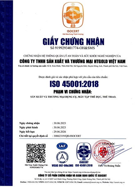 ISO 45001:2018 - Thiết bị thể thao HTGOLD - Công Ty TNHH Sản Xuất Và Thương Mại HTGOLD Việt Nam