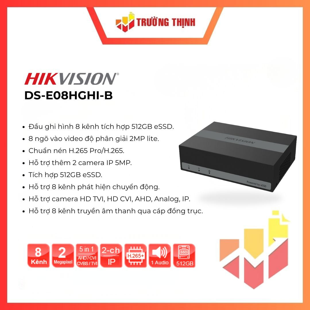 Đầu ghi hình 8 kênh Hikvision 512GB