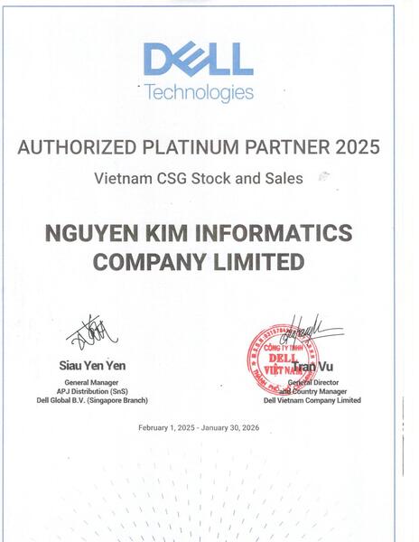 Đối tác bạch kim của Dell Technologies năm 2025 - Thiết Bị Mạng, Thiết Bị Văn Phòng Nguyên Kim - Công Ty TNHH Vi Tính Nguyên Kim