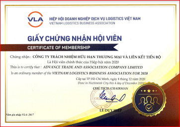 Giấy chứng nhận hội viên VLA - Vận Chuyển Atrasco - Công Ty TNHH Thương Mại Và Liên Kết Tiến Bộ