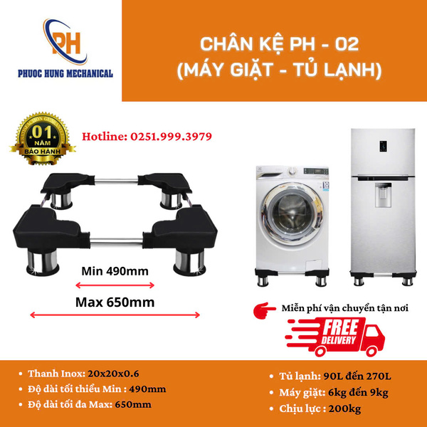 Chân kê tủ lạnh, máy giặt nhỏ PH 02 - Vật Tư Điện Lạnh Phước Hưng - Công Ty TNHH TM-SX Cơ Khí Phước Hưng