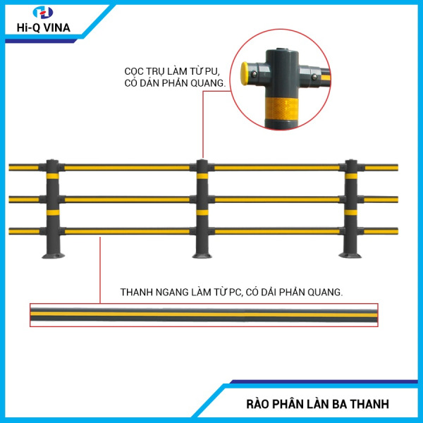 Rào phân làn 3 thanh - Thiết Bị An Toàn Giao Thông Safety Vina - Công Ty TNHH ATK Safety Vina