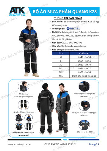 Bộ áo mưa phản quang Sơn Thủy