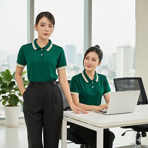 Áo thun đồng phục công ty màu cam viền cổ
