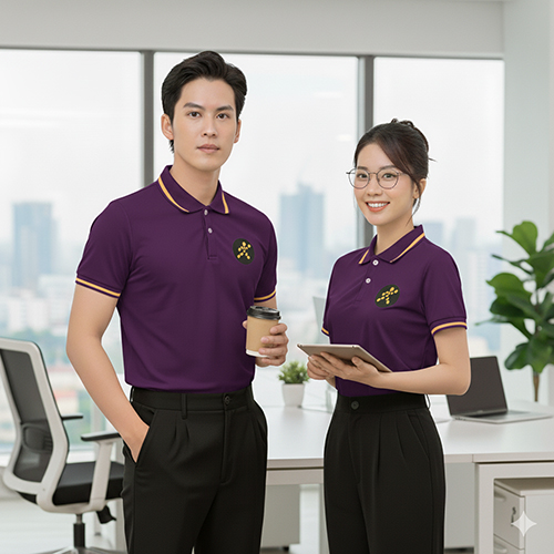 Áo thun đồng phục công ty màu tím có sọc