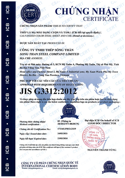 Chứng nhận JIS G3312:2012