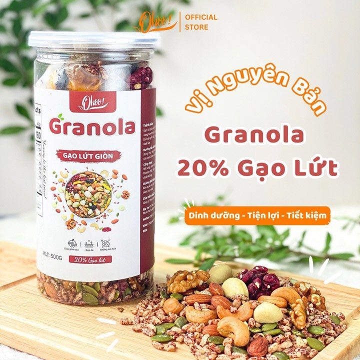 Granola 20% Gạo Lứt Vị Nguyên Bản 500g
