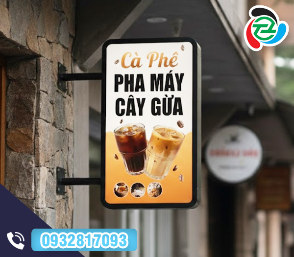 Hộp đèn đứng bo góc in ấn trực quan