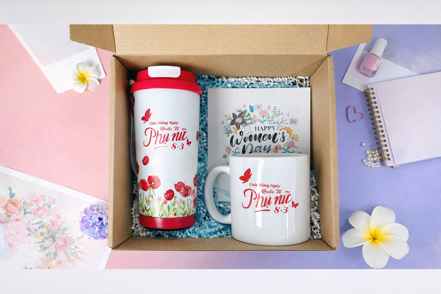 Combo quà tặng bình giữ nhiệt và ly sứ