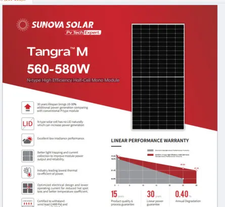 Tấm pin Ntype Topcon Sunova 575wp - Quỳnh An Solar - Công Ty TNHH Xây Dựng Và Công Nghệ Quỳnh An