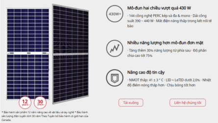 Tấm pin năng lượng mặt trời Canadian HiKu 450W - Quỳnh An Solar - Công Ty TNHH Xây Dựng Và Công Nghệ Quỳnh An