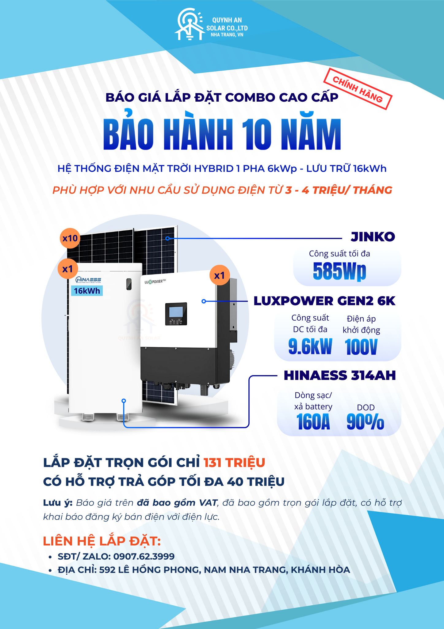 Báo giá lắp đặt - Quỳnh An Solar - Công Ty TNHH Xây Dựng Và Công Nghệ Quỳnh An