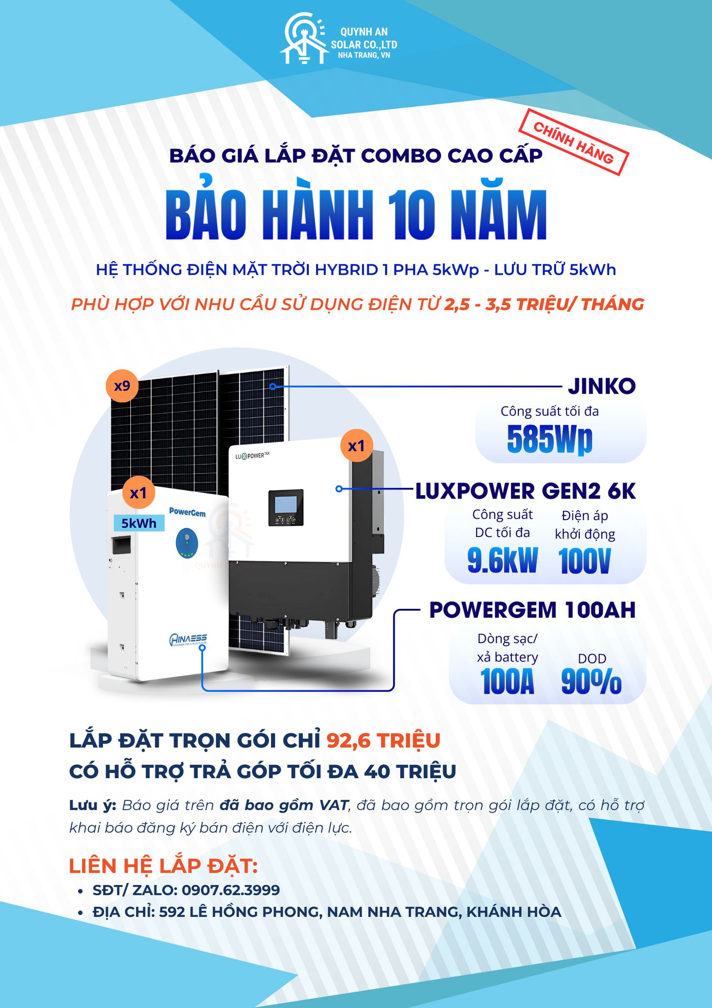 Báo giá lắp đặt - Quỳnh An Solar - Công Ty TNHH Xây Dựng Và Công Nghệ Quỳnh An
