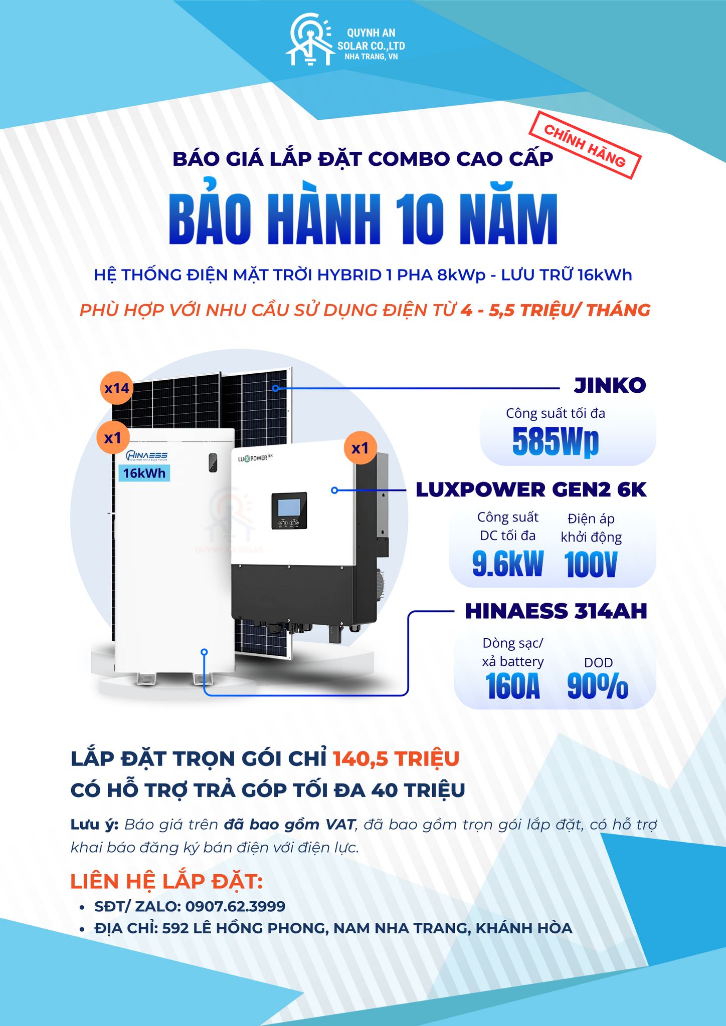 Báo giá lắp đặt - Quỳnh An Solar - Công Ty TNHH Xây Dựng Và Công Nghệ Quỳnh An