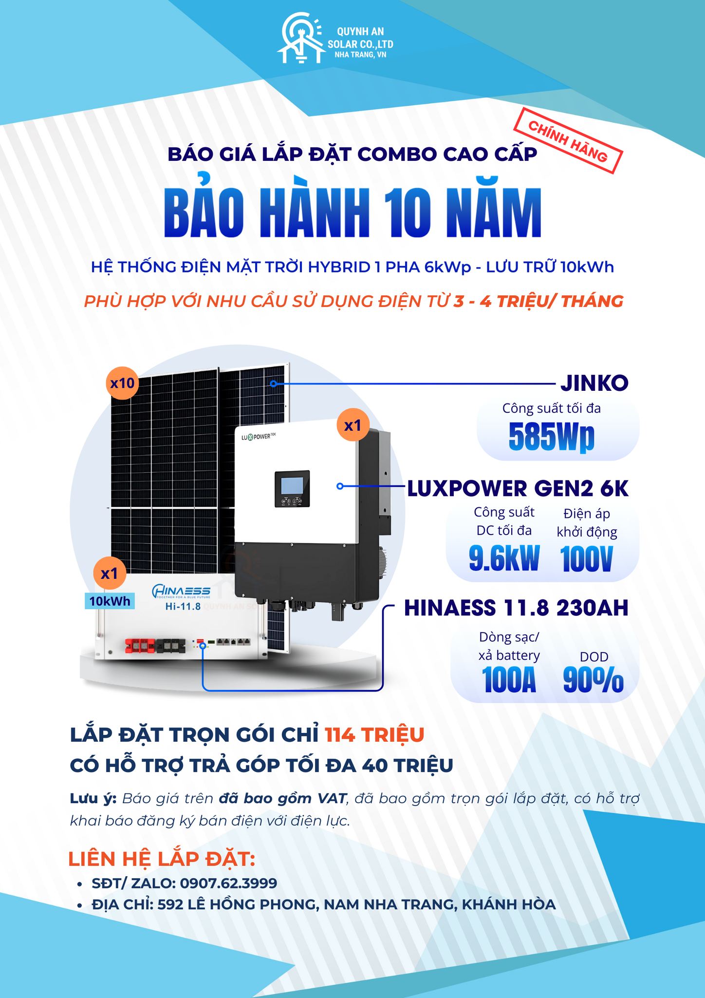 Báo giá lắp đặt - Quỳnh An Solar - Công Ty TNHH Xây Dựng Và Công Nghệ Quỳnh An