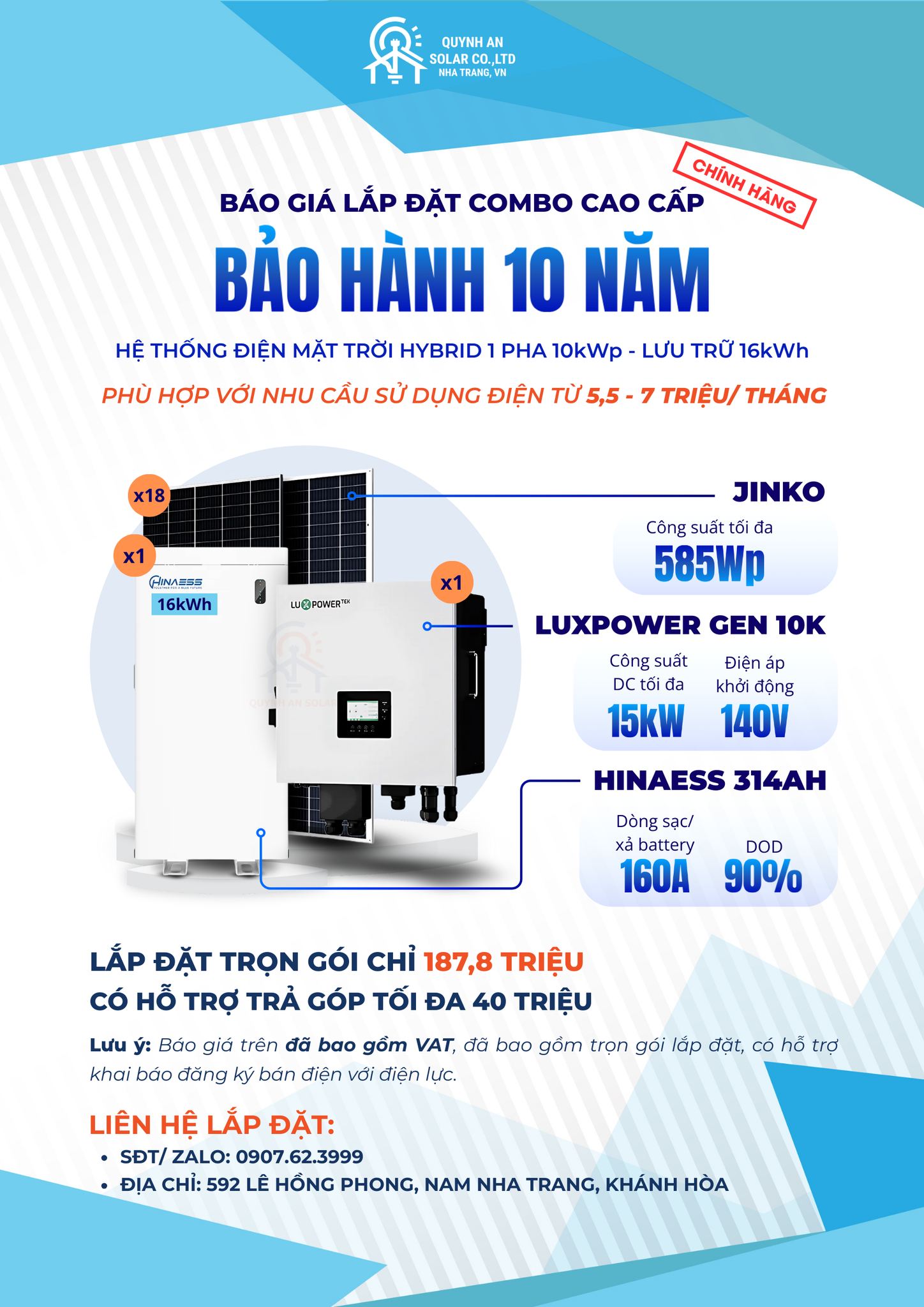 Báo giá lắp đặt - Quỳnh An Solar - Công Ty TNHH Xây Dựng Và Công Nghệ Quỳnh An