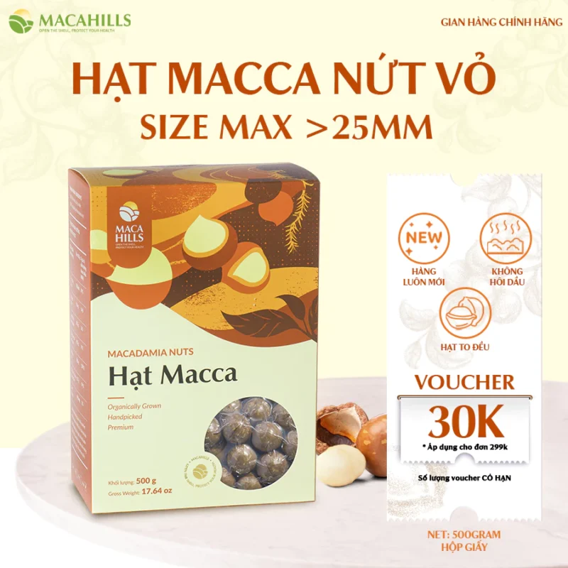 Hạt Macca Nứt Vỏ Size Max 500gr