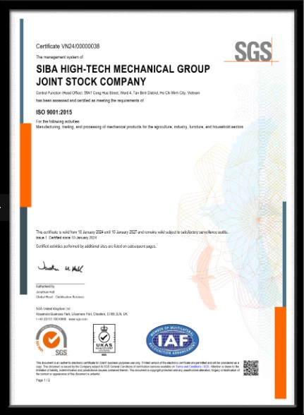 ISO 9001:2015 - Tủ Bảng Điện SIBA - Công Ty Cổ Phần Tập Đoàn Cơ Khí Công Nghệ Cao SIBA