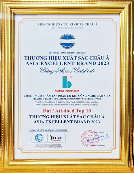 Thương hiệu xuất sắc Châu Á 2023 - Tủ Bảng Điện SIBA - Công Ty Cổ Phần Tập Đoàn Cơ Khí Công Nghệ Cao SIBA