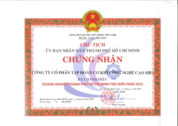 Doanh nghiệp thành phố tiêu biểu 2022 - Tủ Sắt Văn Phòng SIBA - Công Ty Cổ Phần Tập Đoàn Cơ Khí Công Nghệ Cao SIBA