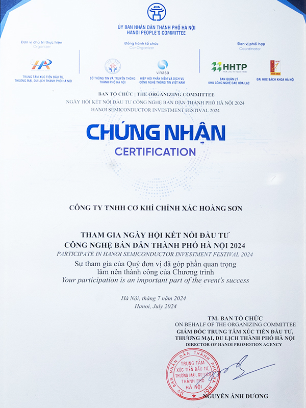 Chứng nhận tham gia ngày hội kết nối đầu tư