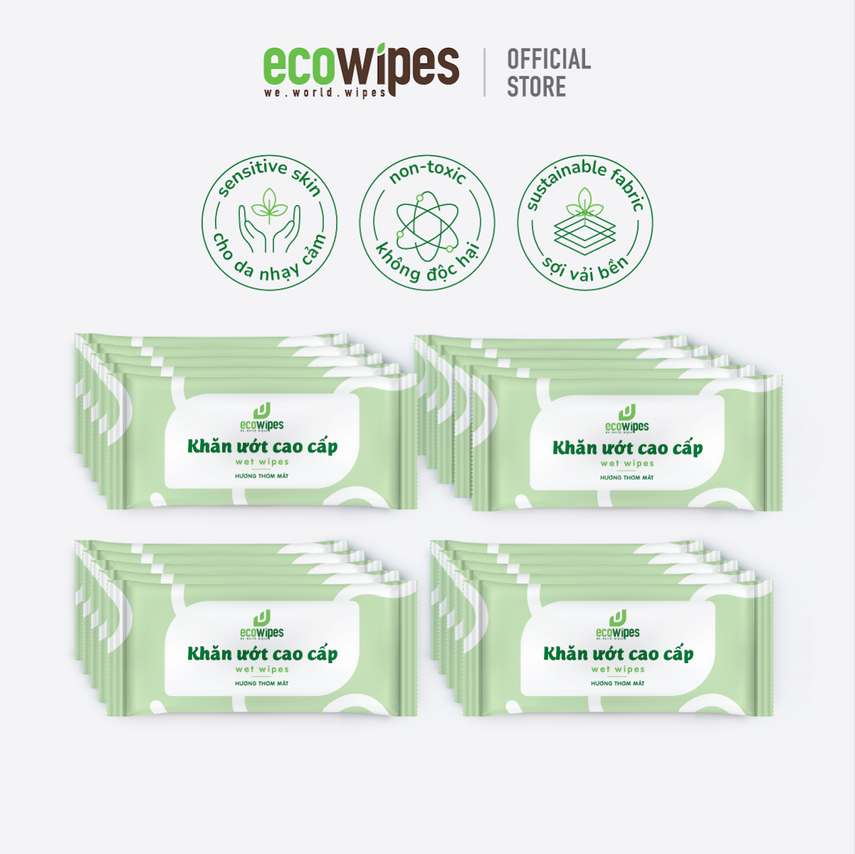 Khăn ướt - khăn lạnh 1 tờ - xanh lá - Khăn Ướt ECO WIPES - Công Ty Cổ Phần ECO WIPES Việt Nam