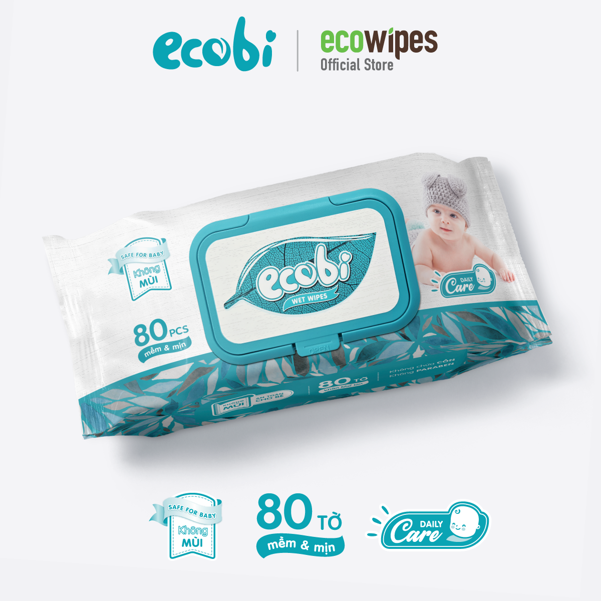 Khăn ướt Ecobi 80 tờ - không mùi - Khăn Ướt ECO WIPES - Công Ty Cổ Phần ECO WIPES Việt Nam