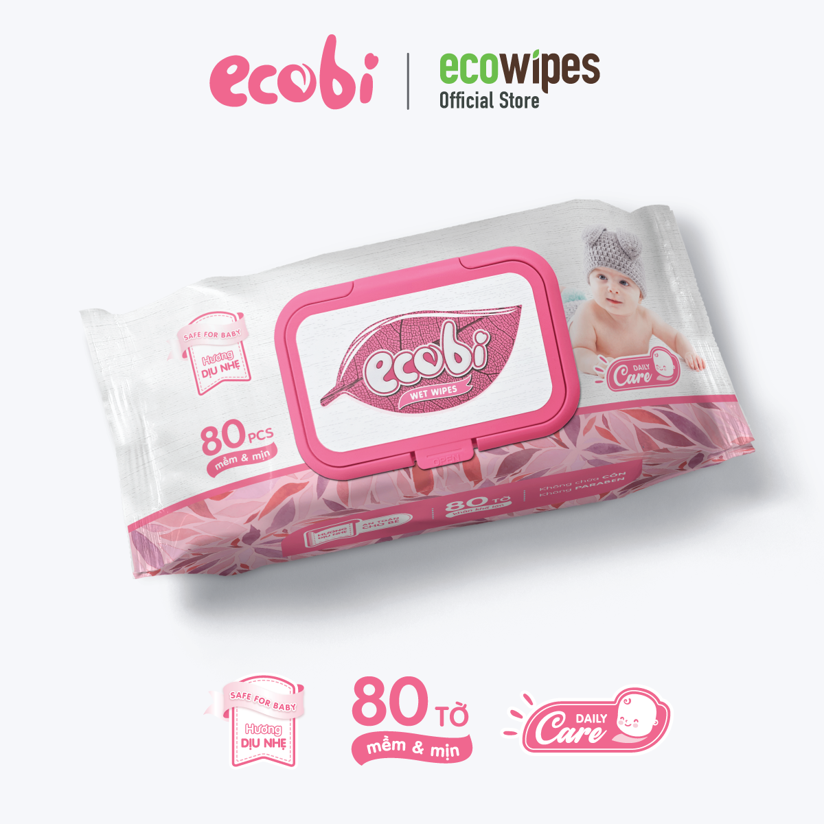 Khăn ướt Ecobi 80 tờ - hương dịu nhẹ