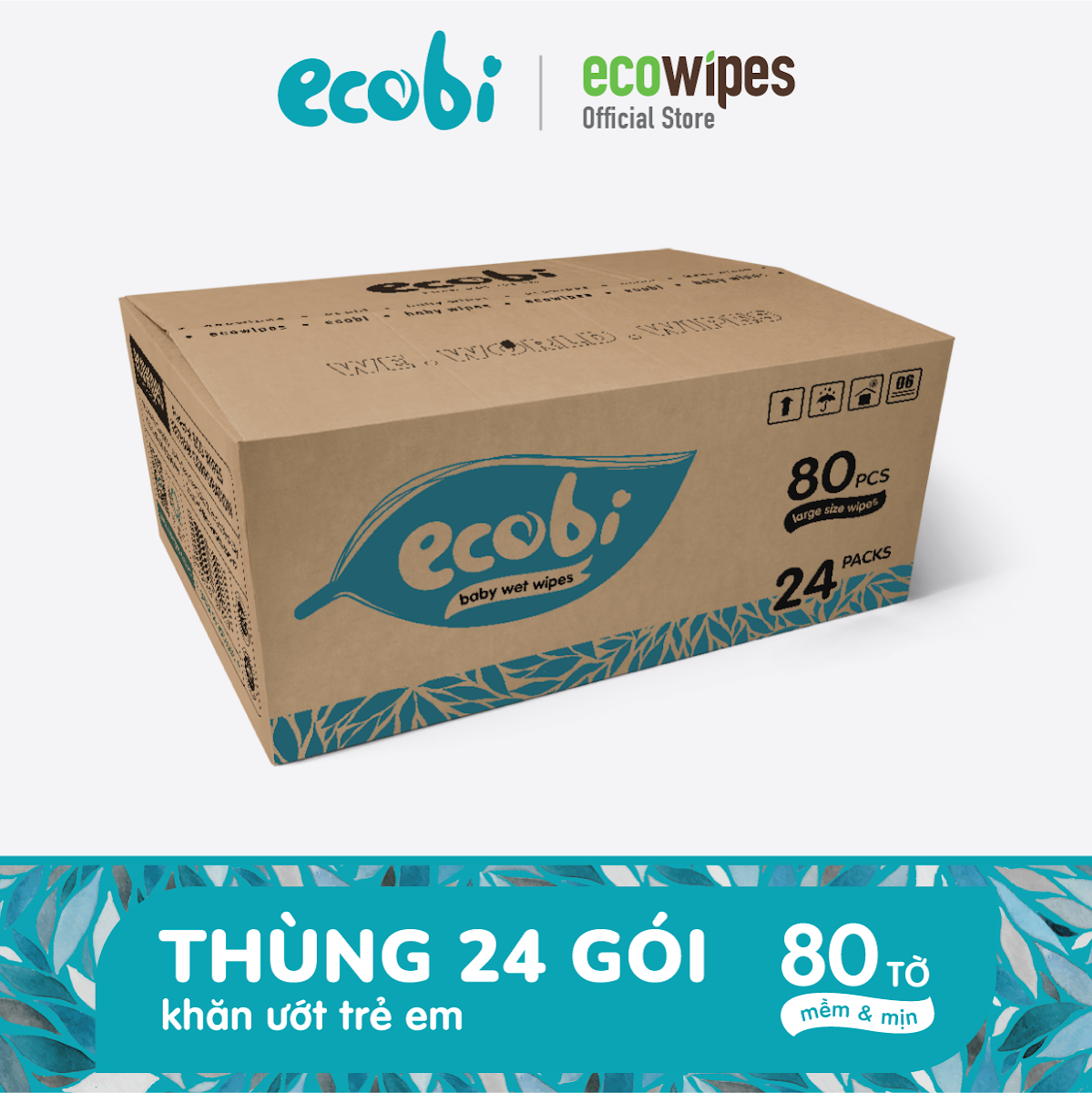 Thùng 24 gói khăn ướt Ecobi 80 tờ - không mùi - Khăn Ướt ECO WIPES - Công Ty Cổ Phần ECO WIPES Việt Nam