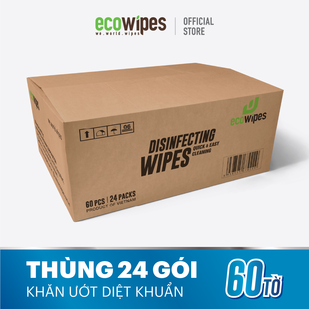 Thùng 24 gói khăn ướt diệt khuẩn 60 tờ - Khăn Ướt ECO WIPES - Công Ty Cổ Phần ECO WIPES Việt Nam