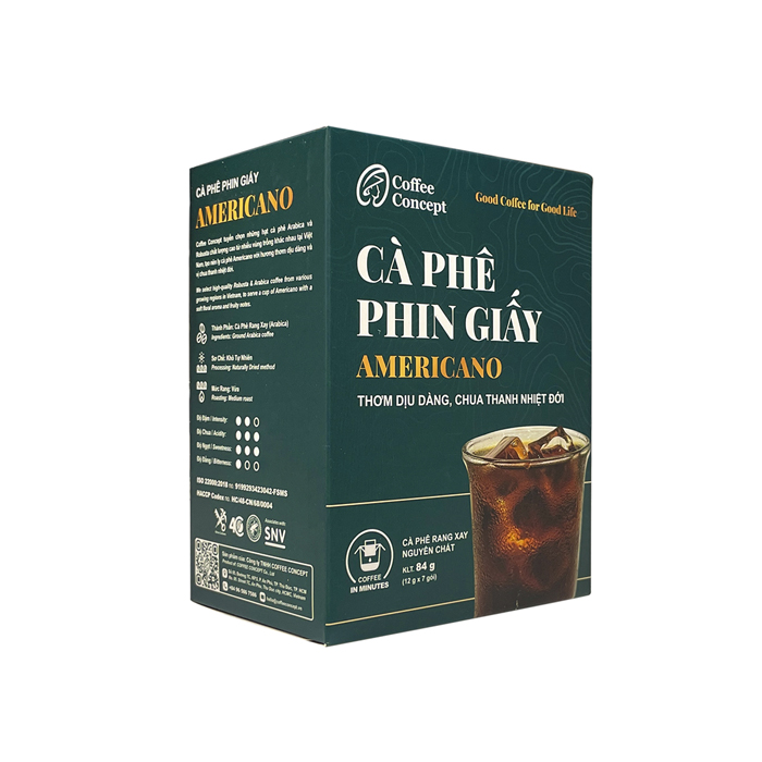 Cà phê phin giấy Americano (hộp 7 gói x 12G) - Cà Phê Coffee Concept - Công Ty TNHH Coffee Concept