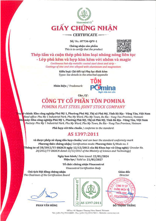 AS 1397:2011 - Tôn Pomina - Công Ty Cổ Phần Tôn Pomina