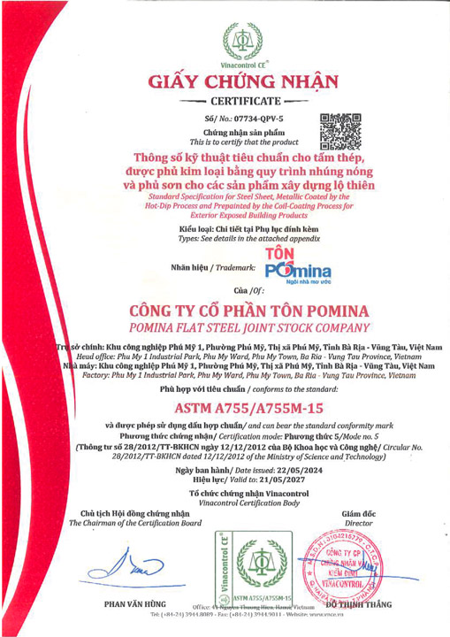 ASTM A755/A755M-15 - Tôn Pomina - Công Ty Cổ Phần Tôn Pomina