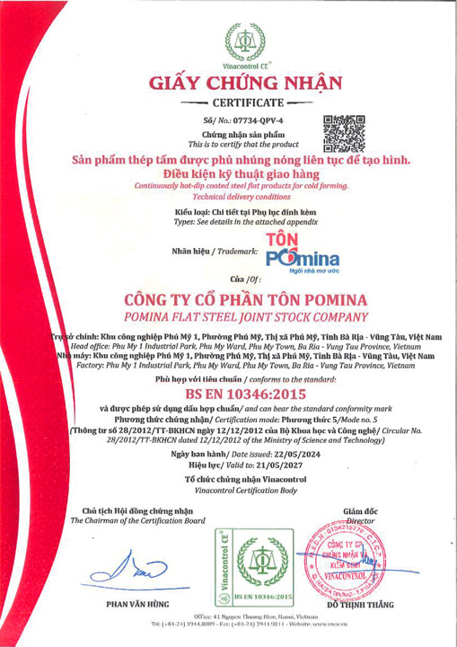 BS EN 10346:2015 - Tôn Pomina - Công Ty Cổ Phần Tôn Pomina