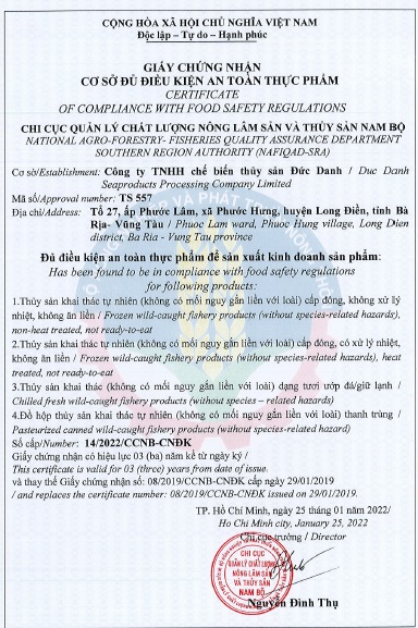 Chứng nhận an toàn thực phẩm