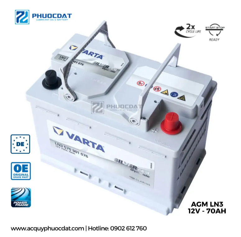 Bình ắc quy Varta AGM LN3 570901076 12V-70Ah - ắc Quy Phước Đạt - Công Ty TNHH Dịch Vụ Thương Mại ắc Quy Phước Đạt