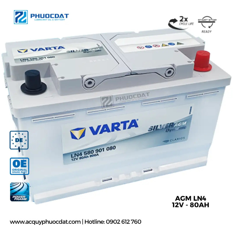 Bình ắc quy Varta AGM LN4 580901080 12V-80Ah - ắc Quy Phước Đạt - Công Ty TNHH Dịch Vụ Thương Mại ắc Quy Phước Đạt