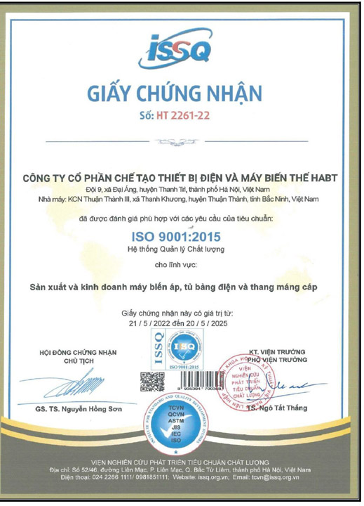 ISO 9001:2015 - Chi Nhánh Công Ty Cổ Phần Chế Tạo Thiết Bị Điện Và Máy Biến Thế Habt