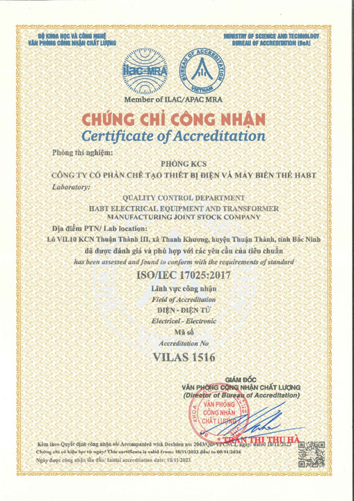 ISO/IEC 17025:2017 - Chi Nhánh Công Ty Cổ Phần Chế Tạo Thiết Bị Điện Và Máy Biến Thế Habt