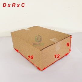 Hộp carton 16x12x6, giấy nâu - mộc, 3 lớp sóng B