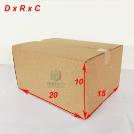 Hộp carton 20x15x10, giấy nâu - mộc, 3 lớp sóng B