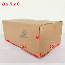 Hộp carton 25x15x10, giấy nâu - mộc, 3 lớp sóng B