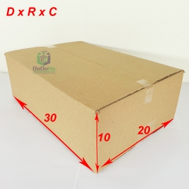 Hộp carton 30x20x10, giấy nâu - mộc, 3 lớp sóng B