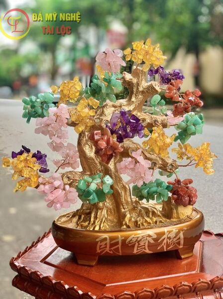 Cây tài lộc đá thạch anh ngũ sắc