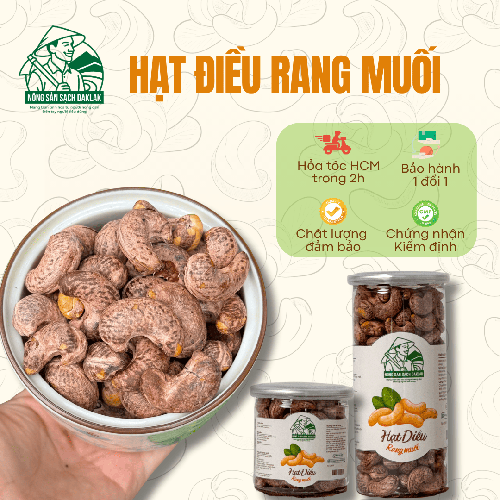 Hạt điều rang muối nguyên vỏ lụa A cồ - Nông Sản Sạch Daklak - Công Ty TNHH Nông Sản Sạch Daklak