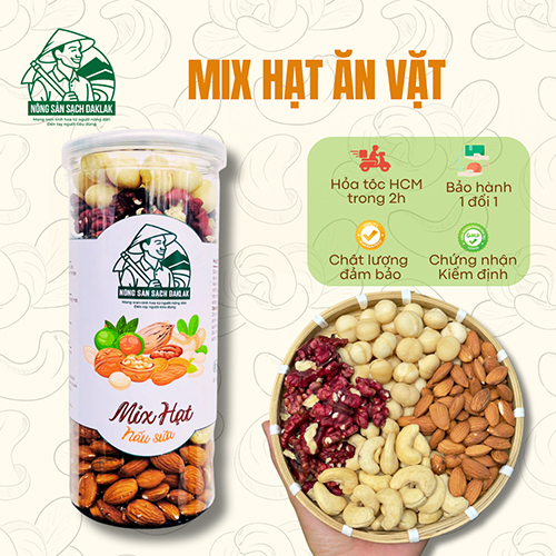 Mix hạt ăn vặt dinh dưỡng 4 loại hạt - Nông Sản Sạch Daklak - Công Ty TNHH Nông Sản Sạch Daklak