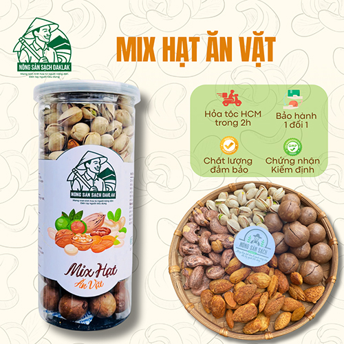 Mix hạt ăn vặt dinh dưỡng 4 loại hạt - Nông Sản Sạch Daklak - Công Ty TNHH Nông Sản Sạch Daklak