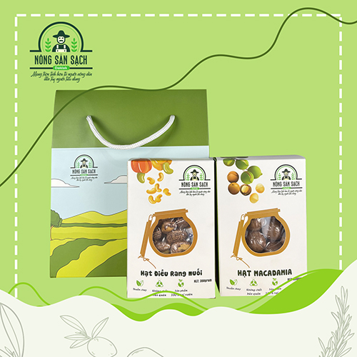 Set 2 hộp điều rang muối, 2 hộp macca - Nông Sản Sạch Daklak - Công Ty TNHH Nông Sản Sạch Daklak