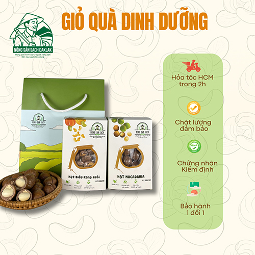 Set 2 hộp điều rang muối, 2 hộp macca - Nông Sản Sạch Daklak - Công Ty TNHH Nông Sản Sạch Daklak