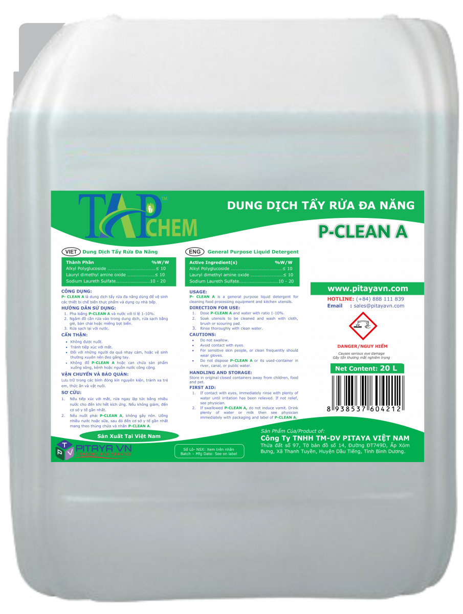Tẩy rửa P-Clean A - Hóa Chất Tẩy Rửa Tapchem - Công Ty TNHH Thương Mại Và Dịch Vụ Pitaya Việt Nam